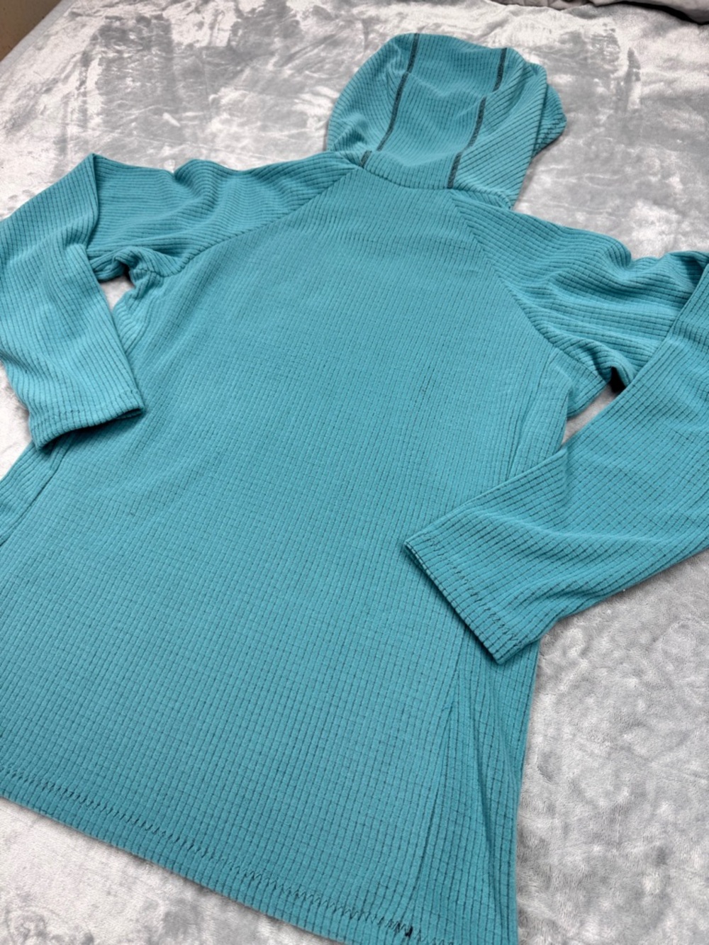 Melanzana Women's Micro Grid Teal Hoodie - Picture 8 of 10